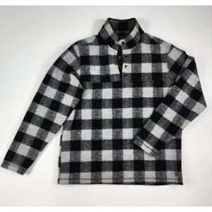 John Wayne Fleece Pullover Mens Medium Black/White Plaid Wooly 1/4 Quarter Snap